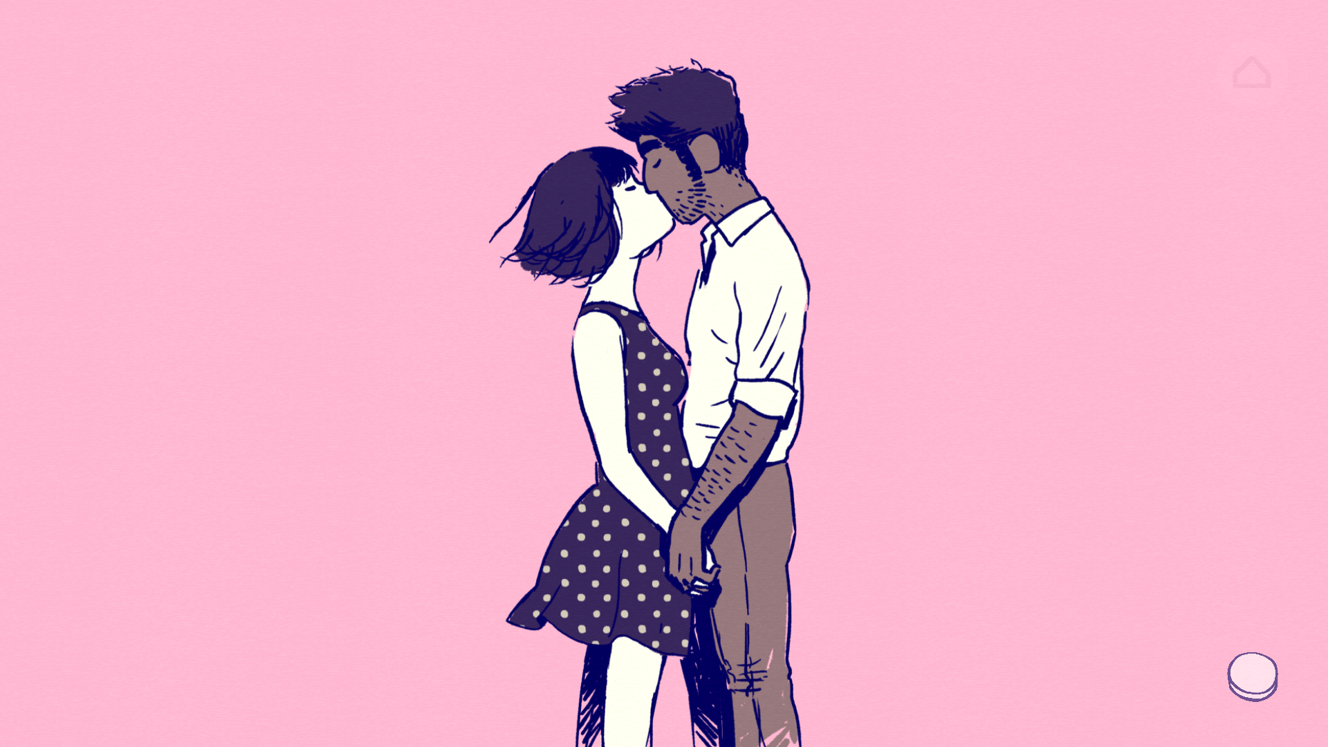 Florence and Krish, the main characters of Florence, kissing.
